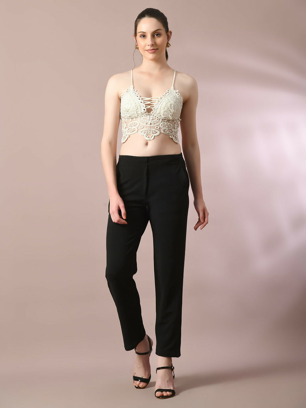 Myshka Women'sBlack Solid Party Straight Trousers | Grocsy