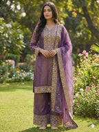 Teeya Creation Onion Color Fendy Silk Embroidery Work Wedding Wear Salwar Suit | Grocsy