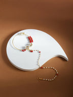 Gold-Polished White Red Stone-Studded Pearl Beaded Nosepin - Ruby Raang | Grocsy
