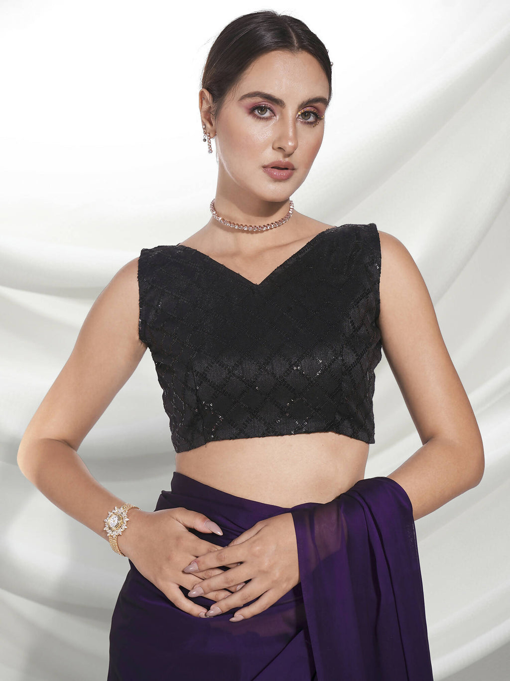 Purple Organza Solid Saree With Unstitched Blouse Piece - Shanaya | Grocsy