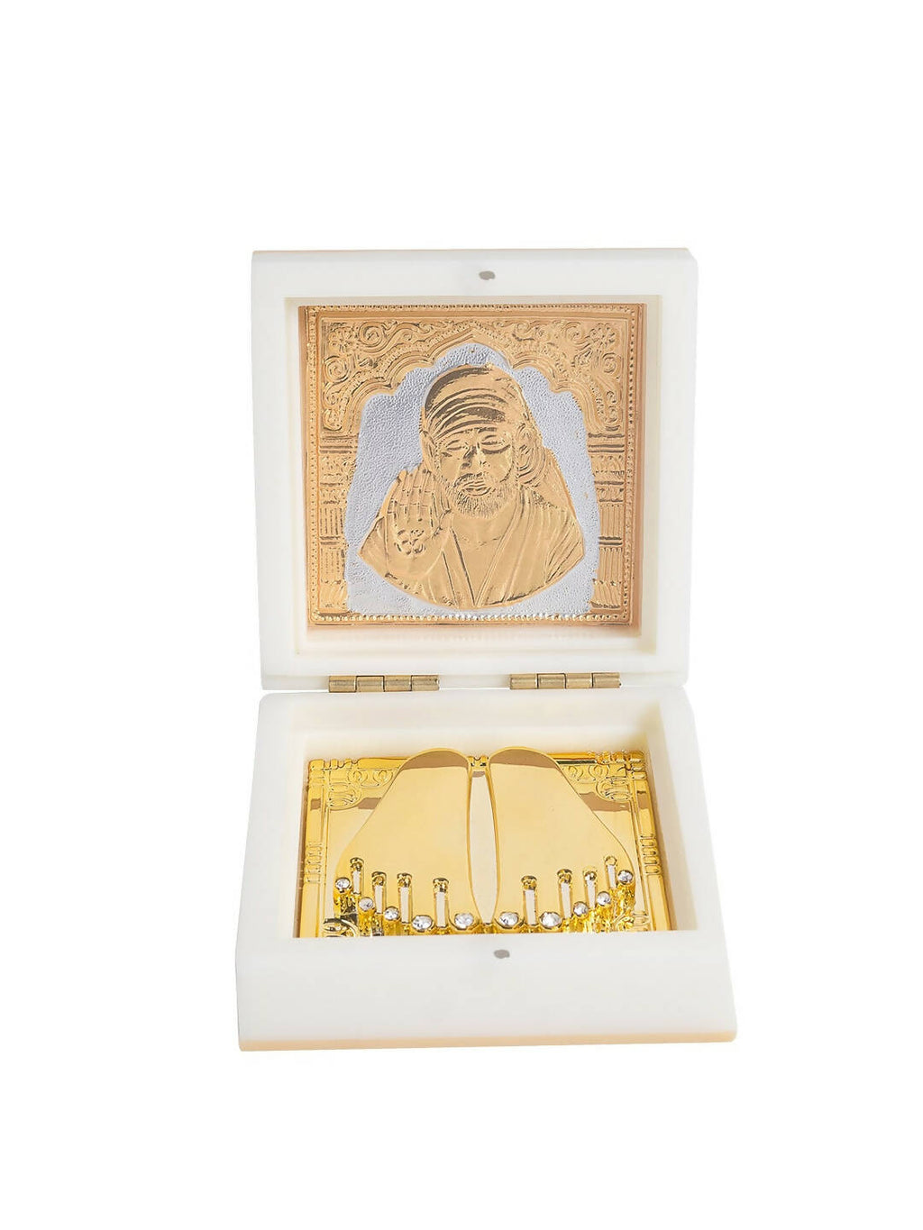Golden Peacock White 24 Ct Gold Polished White SaiBaba Wood Prayer Box | Grocsy