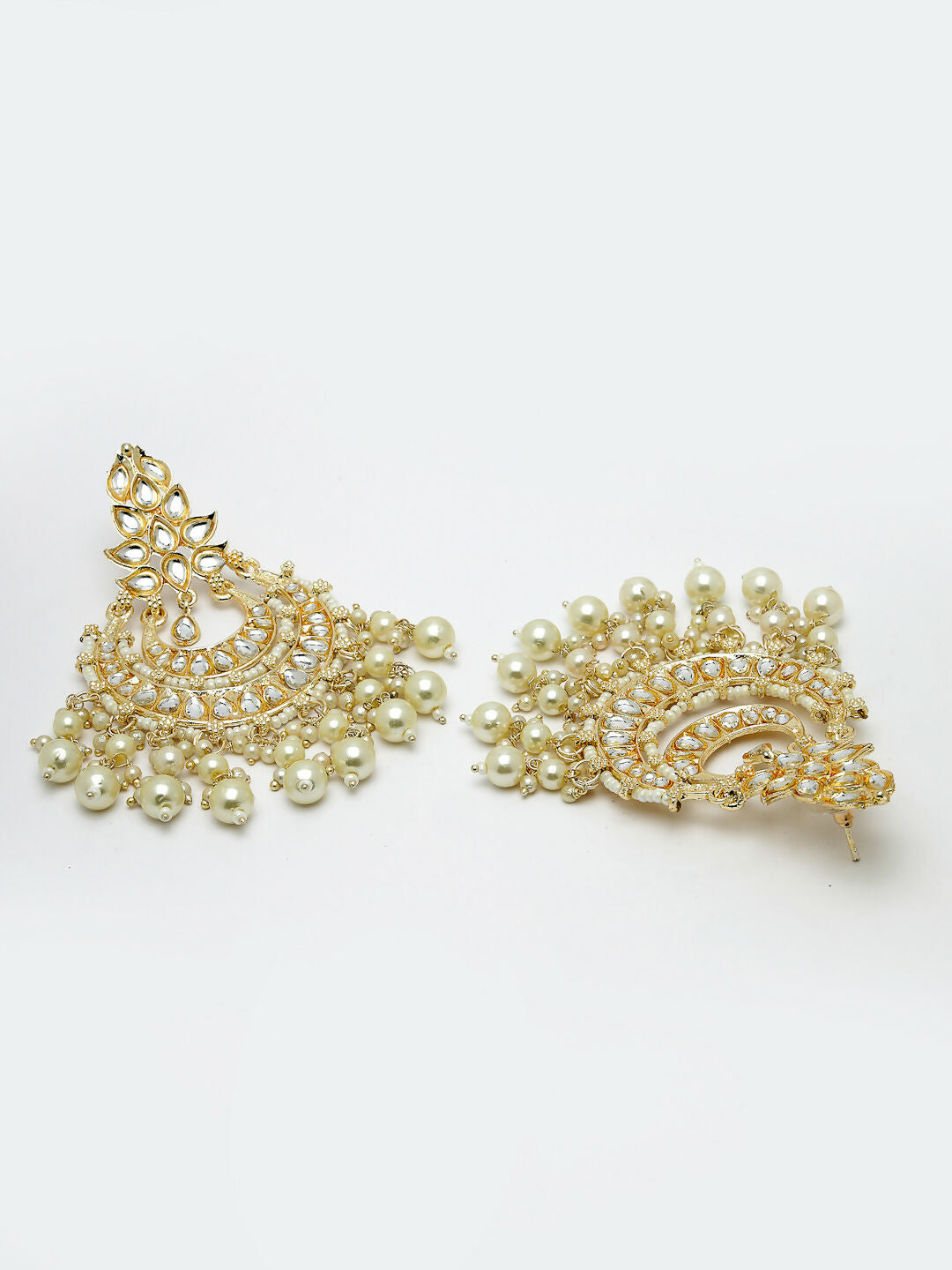 NVR Women Gold-Polished Kundan Chandbali Earrings | Grocsy