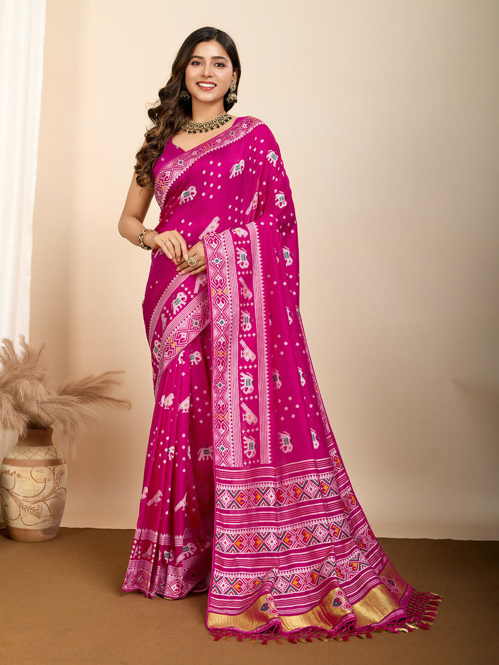 Pink Soft Silk Woven Meenakari Designer Saree - Vedanti | Grocsy