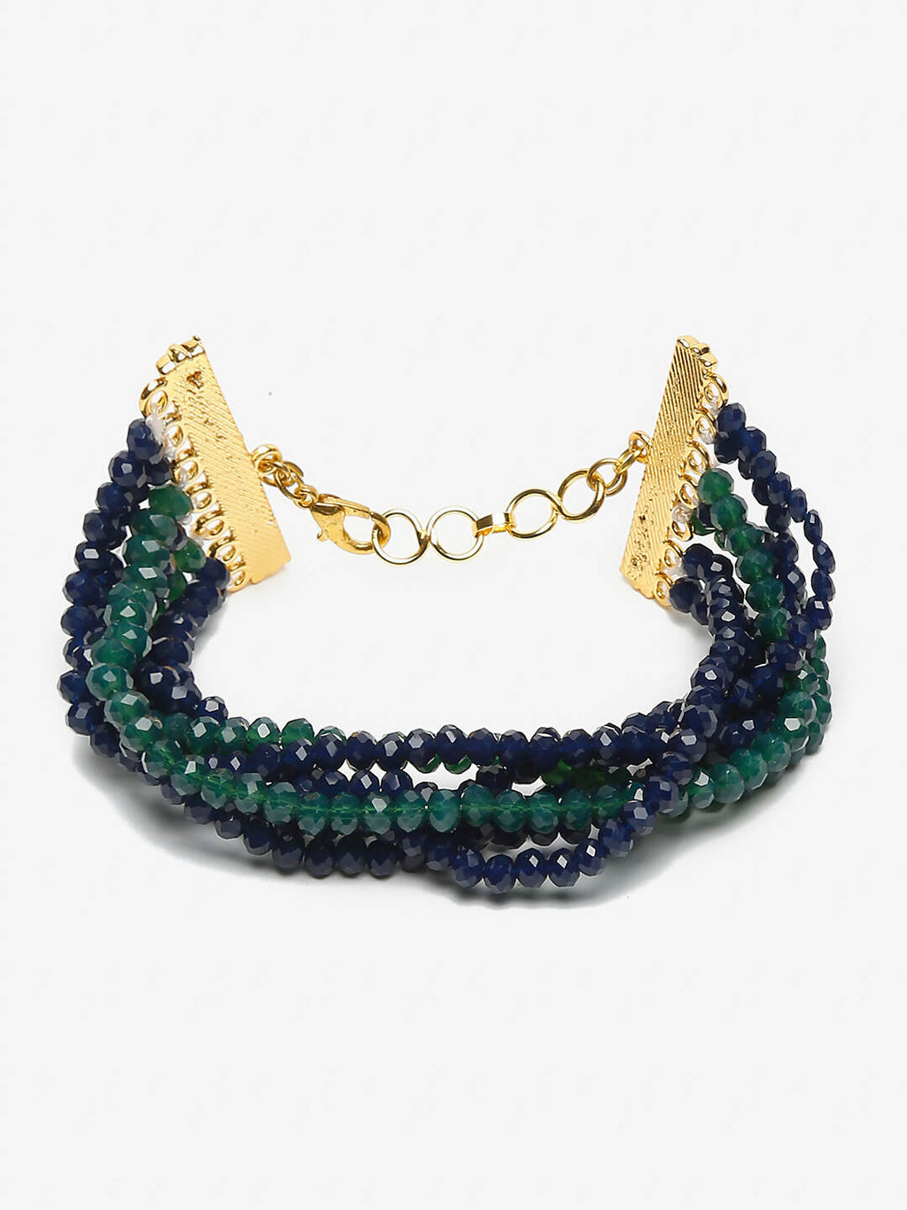 Women's Gold-Toned, Navy Blue Green Onyx Gold-Polished Multistrand Bracelet - Ruby Raang | Grocsy