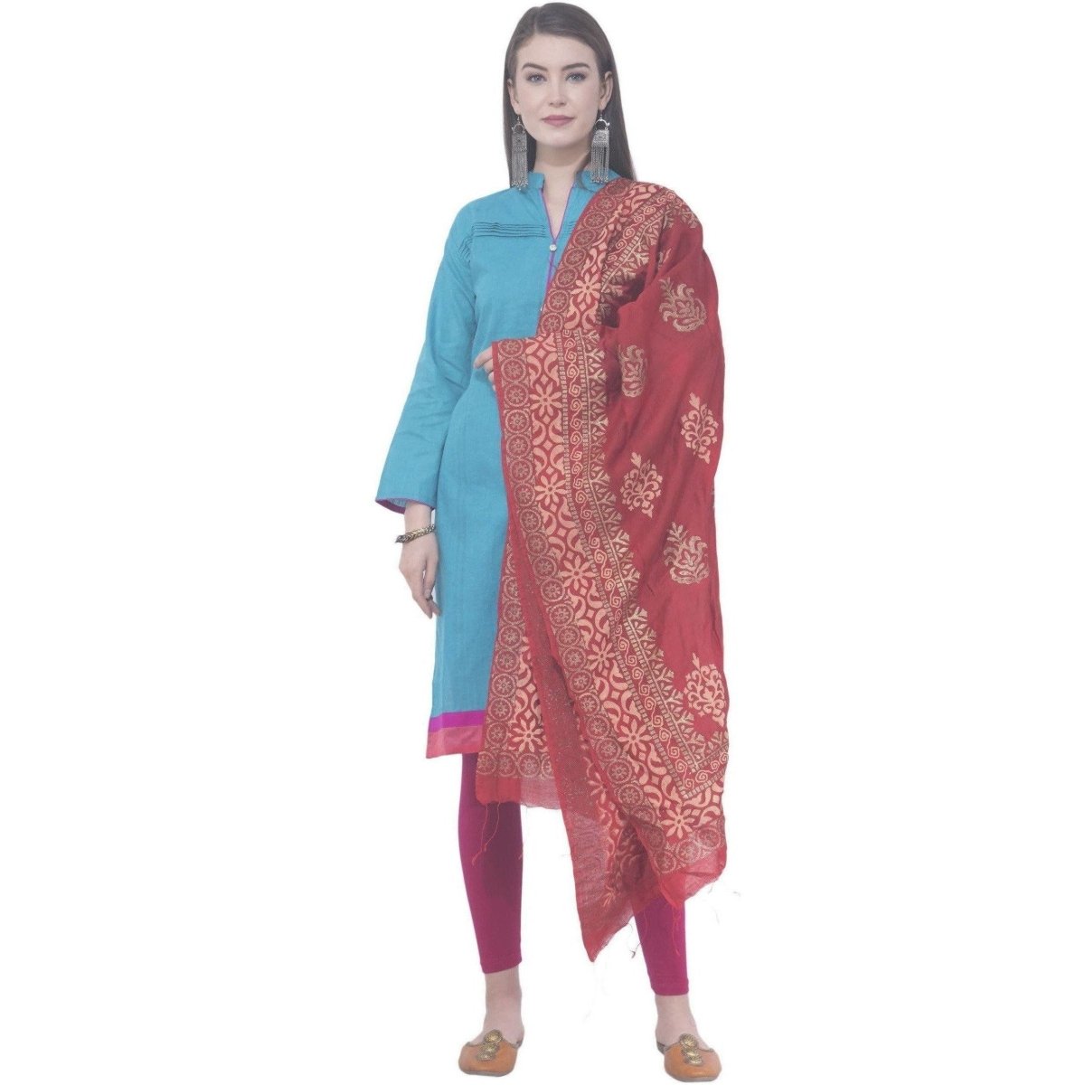 A R Silk Mehroon Color Chanderi Gold Print Chanderi Cotton Dupattas and Chunnis | Grocsy