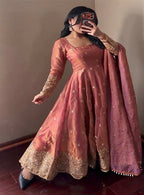 Teeya Creation Peach Festive Wear Heavy Border Anarkali Gown Suit | Grocsy