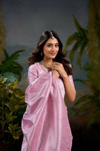 Vastranavya Baby Pink Kanjivaram Zari Weaving Work Saree with Unstitched Blouse | Grocsy