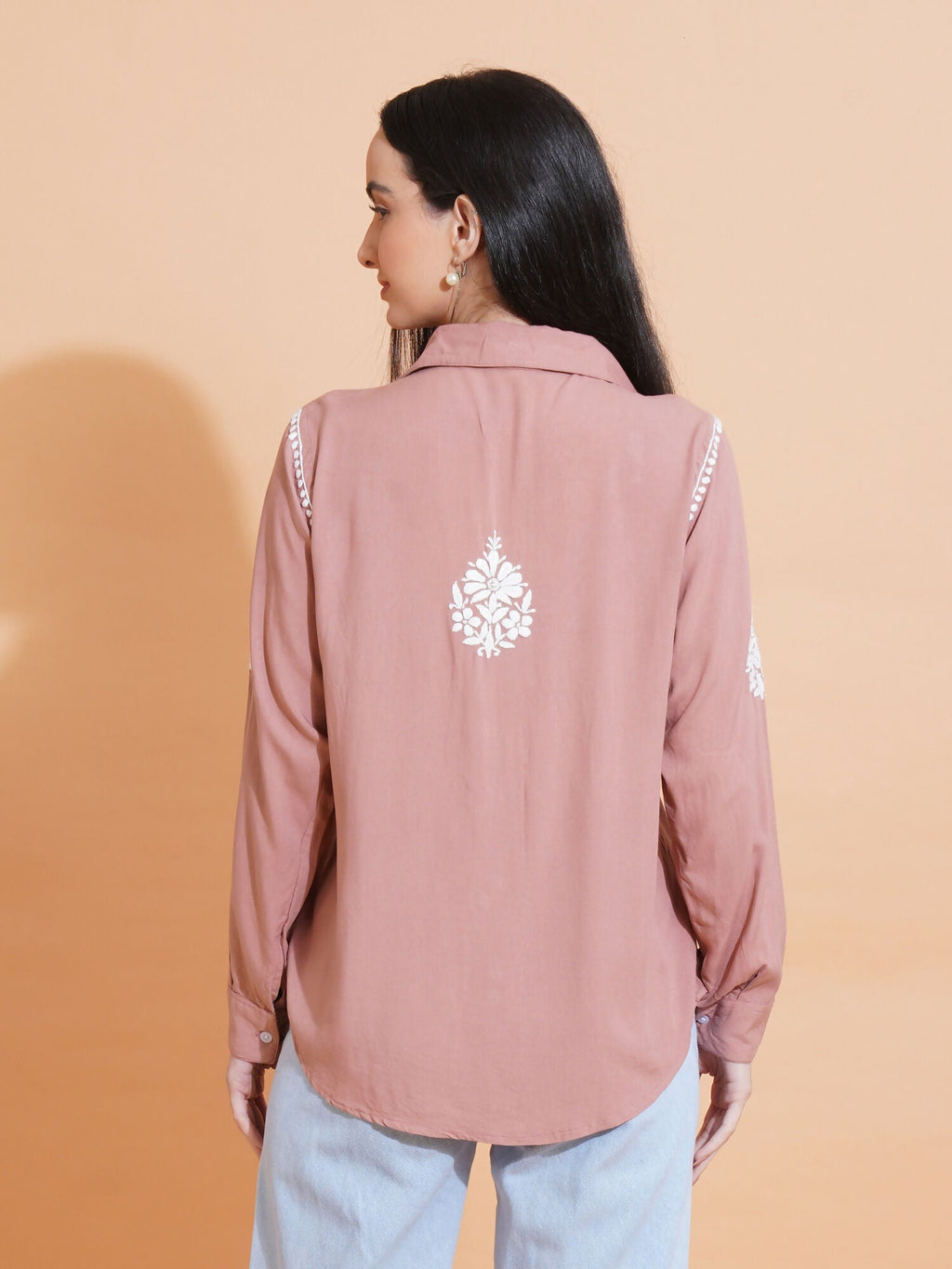 Pahnaz Modal Chikankari Handwork Shirt-Brown | Grocsy