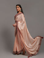 PR Fashion Peach Chinon Embroidery Lace Saree | Grocsy