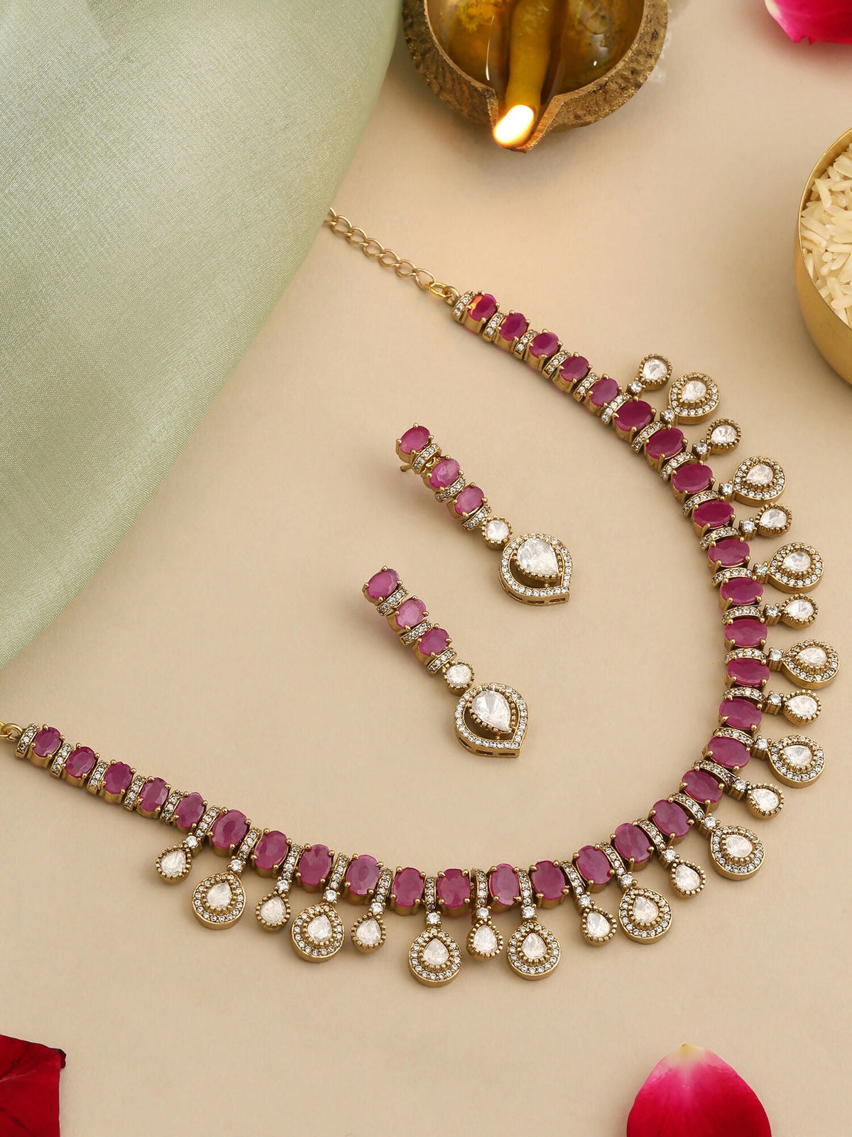 Ruby Raang Pink Kundan Necklace Set | Grocsy