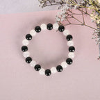 NVR Men & Women White Marble Crystal Beaded Elasticated Bracelet | Grocsy