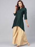 Juniper Women Solid Viscose Rayon Asymmetric Kurta (Dark Green) | Grocsy