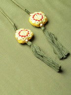 Juniper Olive Rayon Slub Solid Asymmetric Kurta with Tie-up Dori & Tassels | Grocsy
