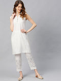 Juniper Women's White Viscose Rayon Embellished Kurta Set | Grocsy