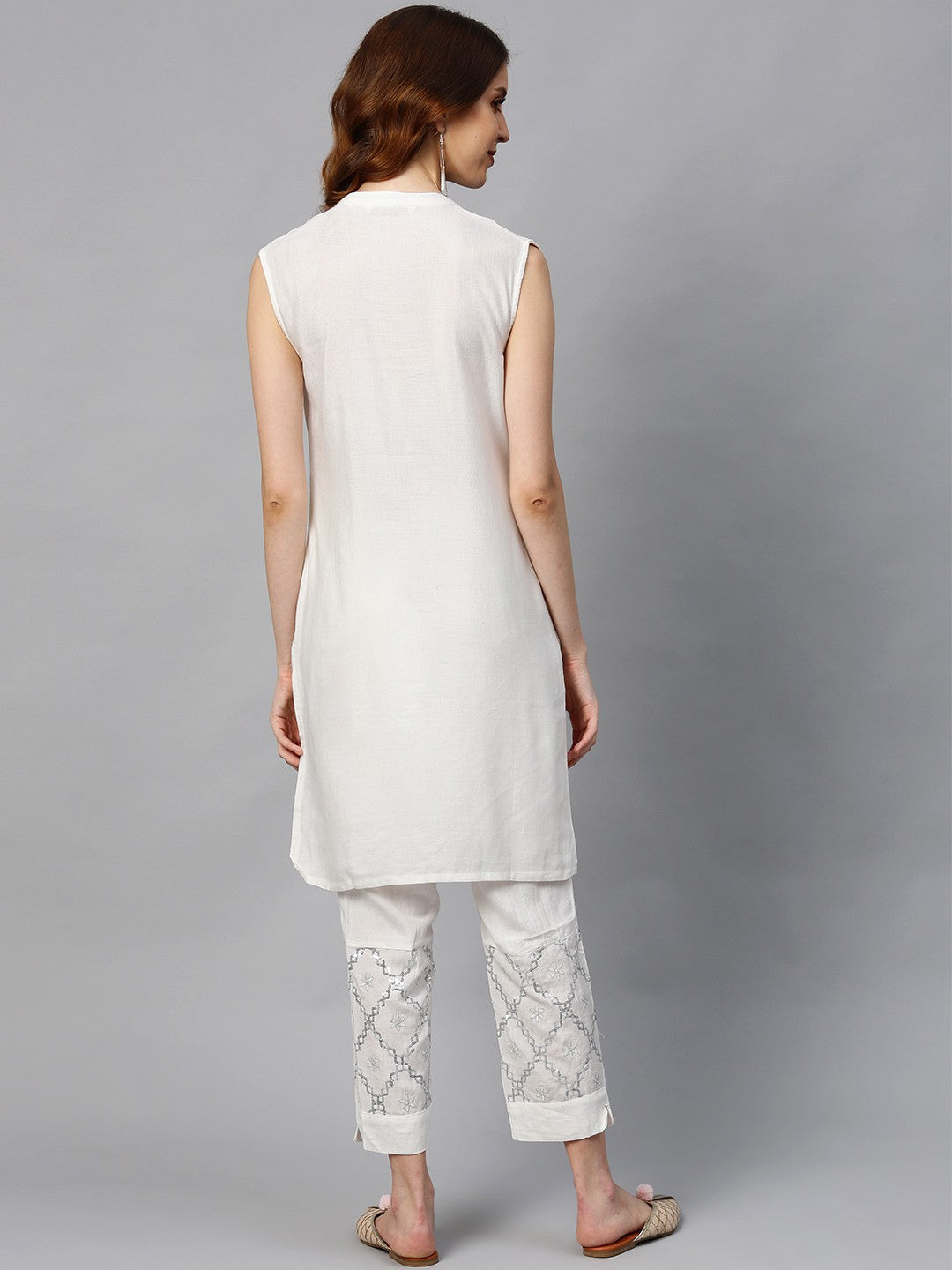Juniper Women's White Viscose Rayon Embellished Kurta Set | Grocsy