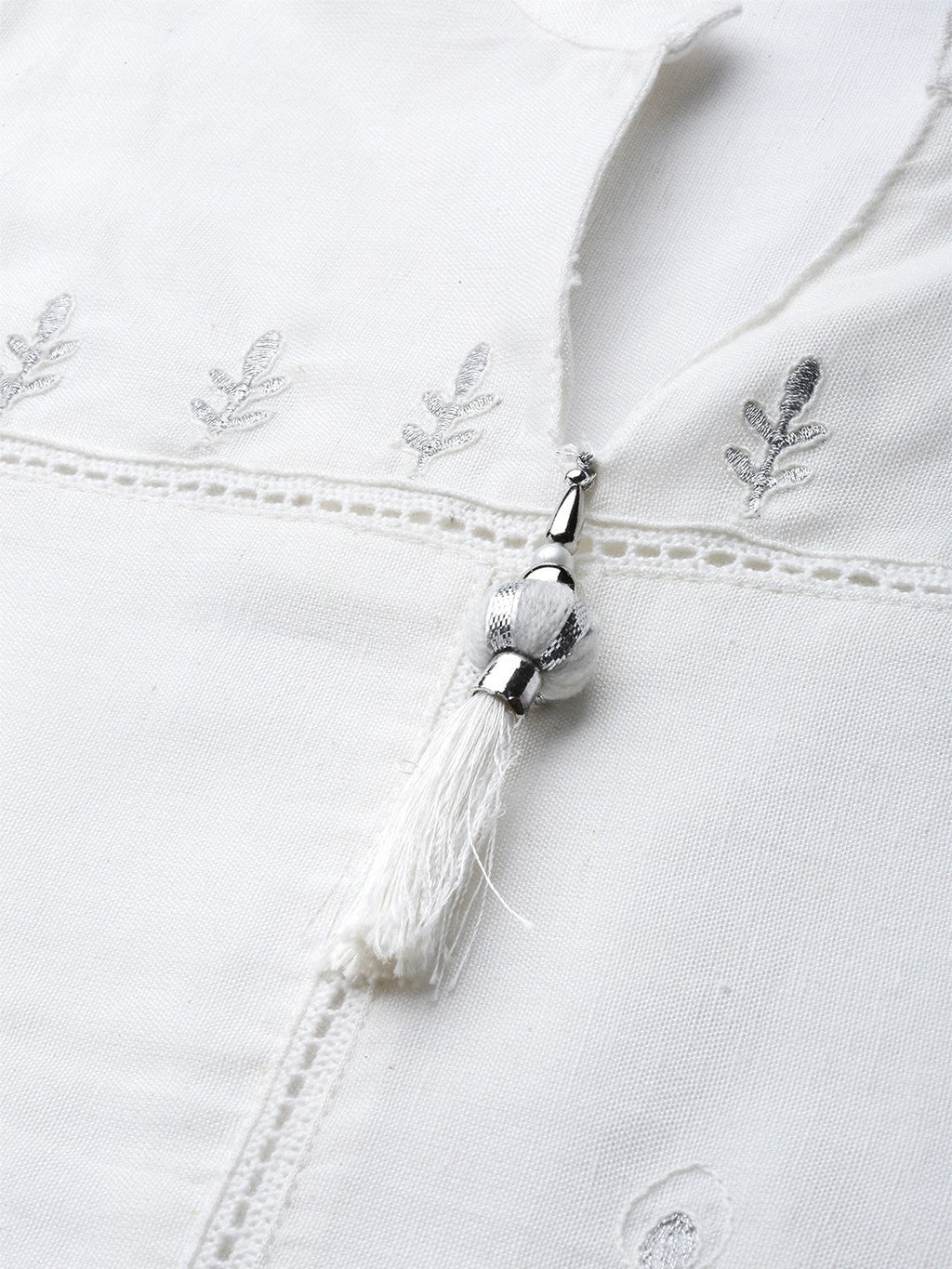 Juniper Women's White Viscose Rayon Embellished Kurta Set | Grocsy