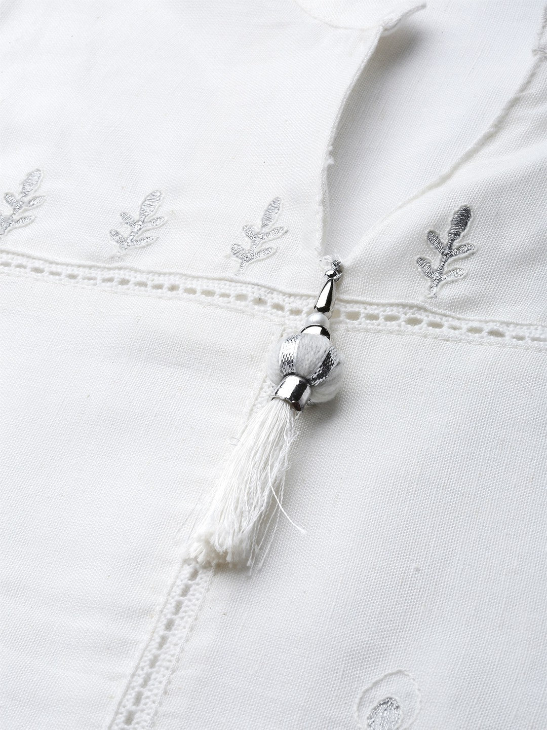 Juniper Women's White Viscose Rayon Embellished Kurta Set | Grocsy