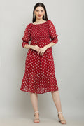 PAVONINE Polka Dots Body Kansai Maroon Dress For Women | Grocsy