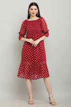 PAVONINE Polka Dots Body Kansai Maroon Dress For Women | Grocsy