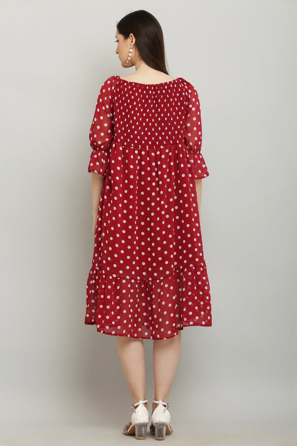 PAVONINE Polka Dots Body Kansai Maroon Dress For Women | Grocsy
