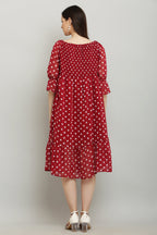 PAVONINE Polka Dots Body Kansai Maroon Dress For Women | Grocsy