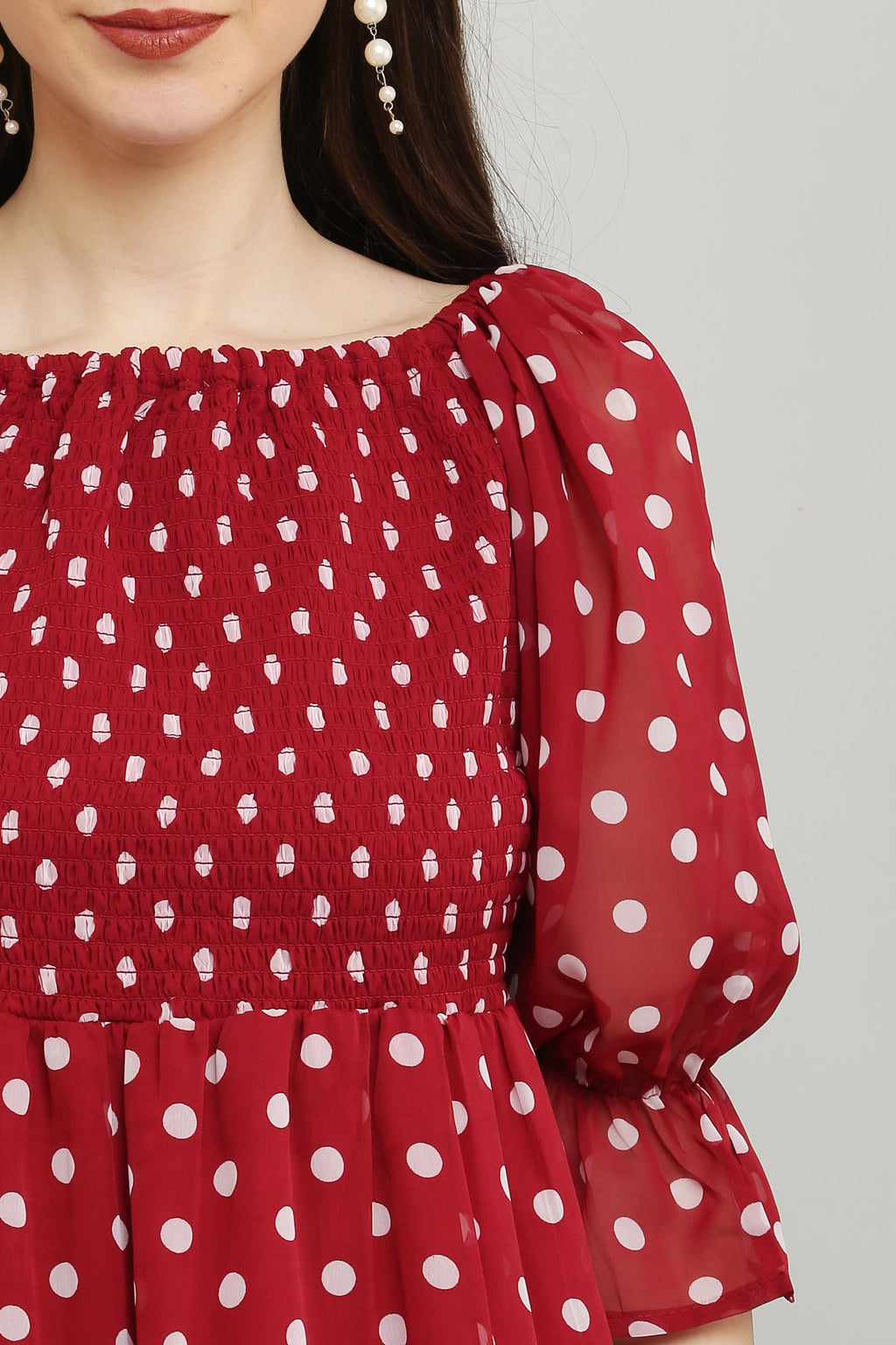 PAVONINE Polka Dots Body Kansai Maroon Dress For Women | Grocsy