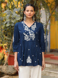 Juniper Women Navy Blue Rayon Embroidered Tunic | Grocsy