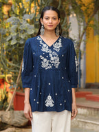 Juniper Women Navy Blue Rayon Embroidered Tunic | Grocsy