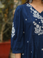 Juniper Women Navy Blue Rayon Embroidered Tunic | Grocsy