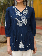 Juniper Women Navy Blue Rayon Embroidered Tunic | Grocsy