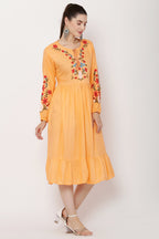 PAVONINE Peach Color Flower Embroidery Dress For Women | Grocsy