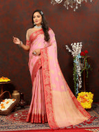 Lorenvalley Fashion Pink Cotton Woven Design with Zari Weaving Design Saree | Grocsy