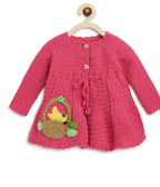 ChutPut Hand knitted Crochet Floral Basket Wool Dress For Baby Girls - Pink | Grocsy