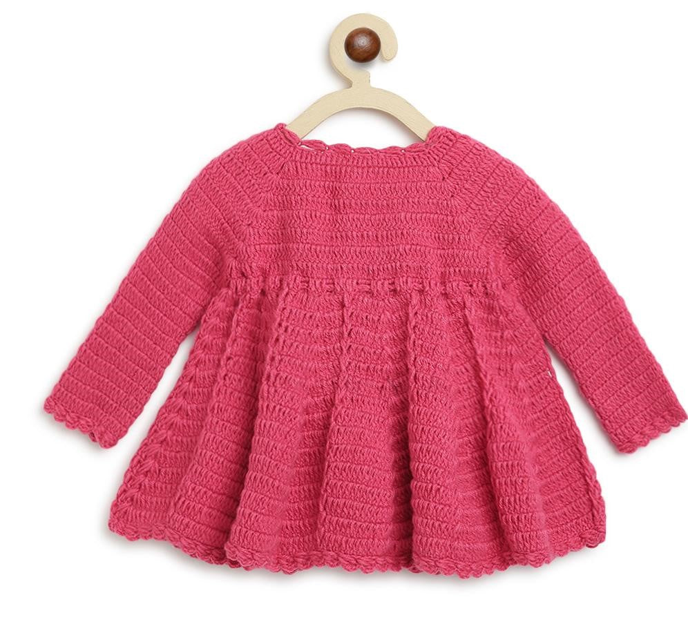 ChutPut Hand knitted Crochet Floral Basket Wool Dress For Baby Girls - Pink | Grocsy