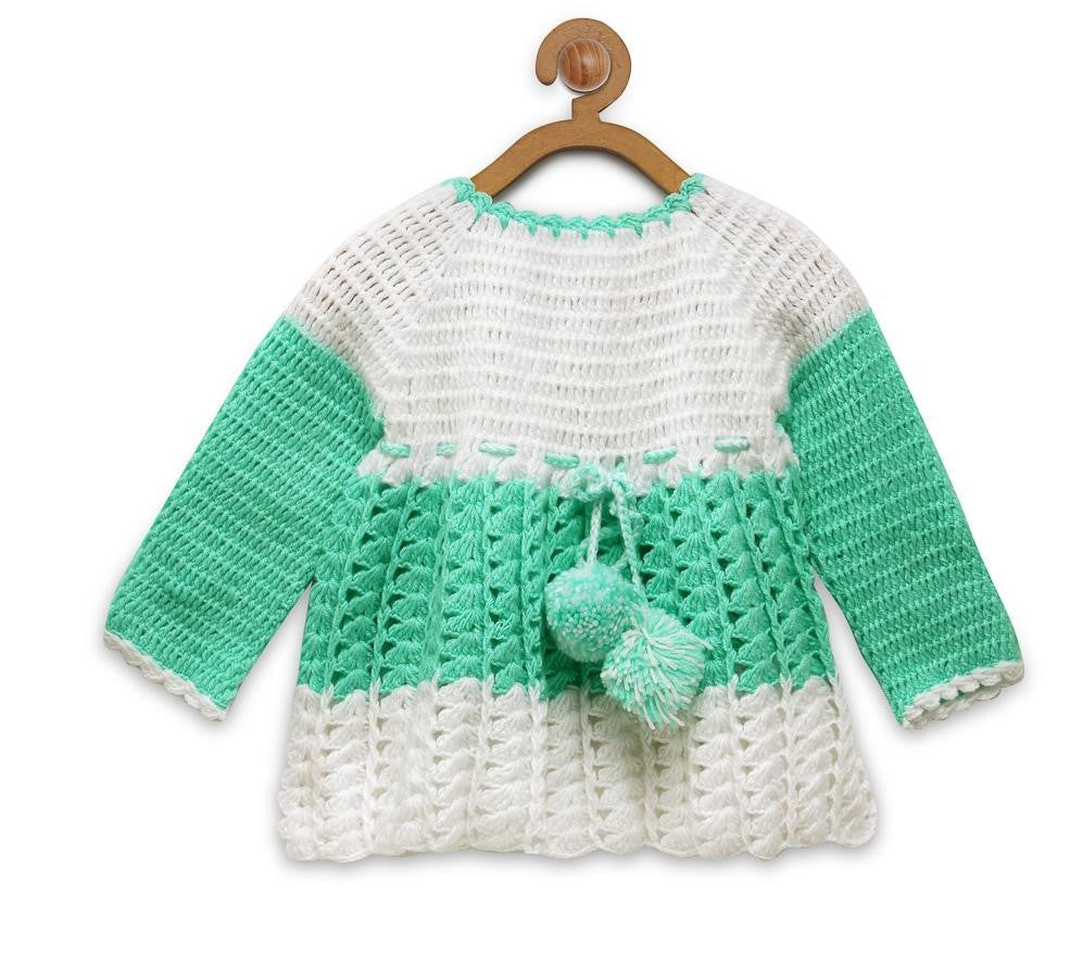 ChutPut Hand knitted Crochet Baby Wool Dress For Baby Girls - Green | Grocsy