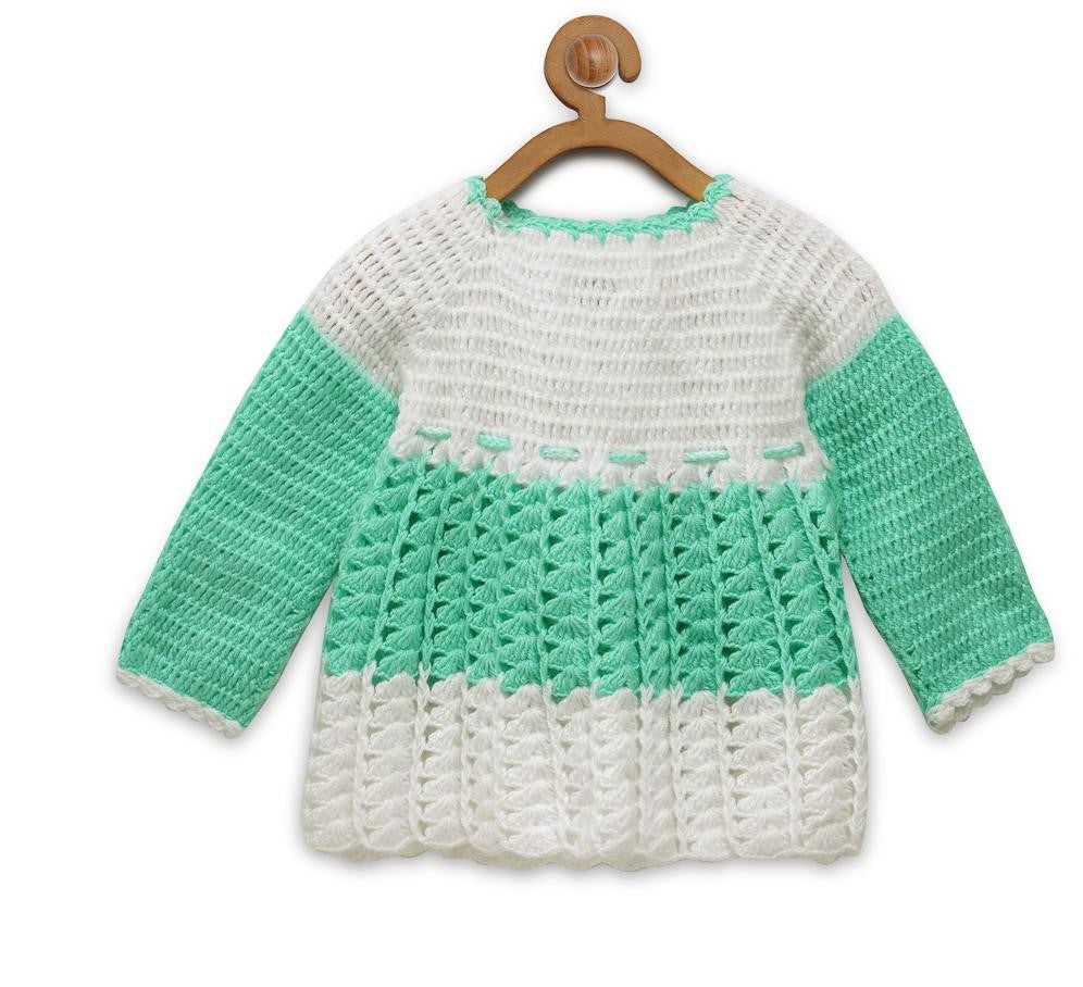 ChutPut Hand knitted Crochet Baby Wool Dress For Baby Girls - Green | Grocsy
