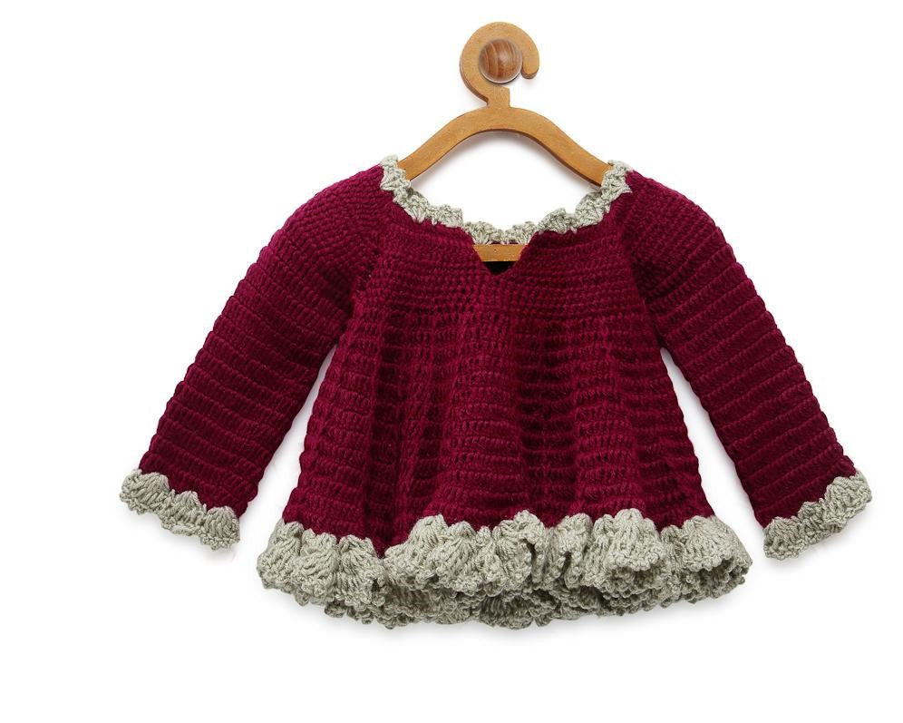 ChutPut Hand knitted Crochet Beautiful Wool Dress For Baby Girls - Purple | Grocsy