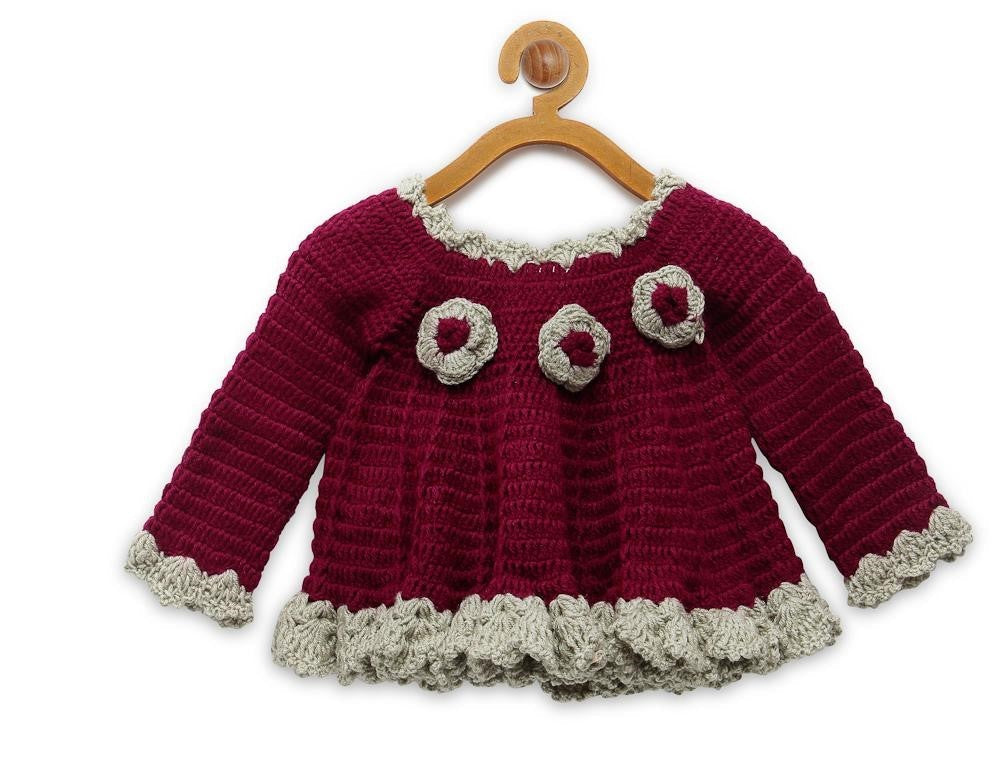 ChutPut Hand knitted Crochet Beautiful Wool Dress For Baby Girls - Purple | Grocsy
