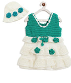ChutPut Hand knitted Crochet Floral Evening Dress For Baby Girls - Cream | Grocsy