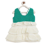 ChutPut Hand knitted Crochet Floral Evening Dress For Baby Girls - Cream | Grocsy