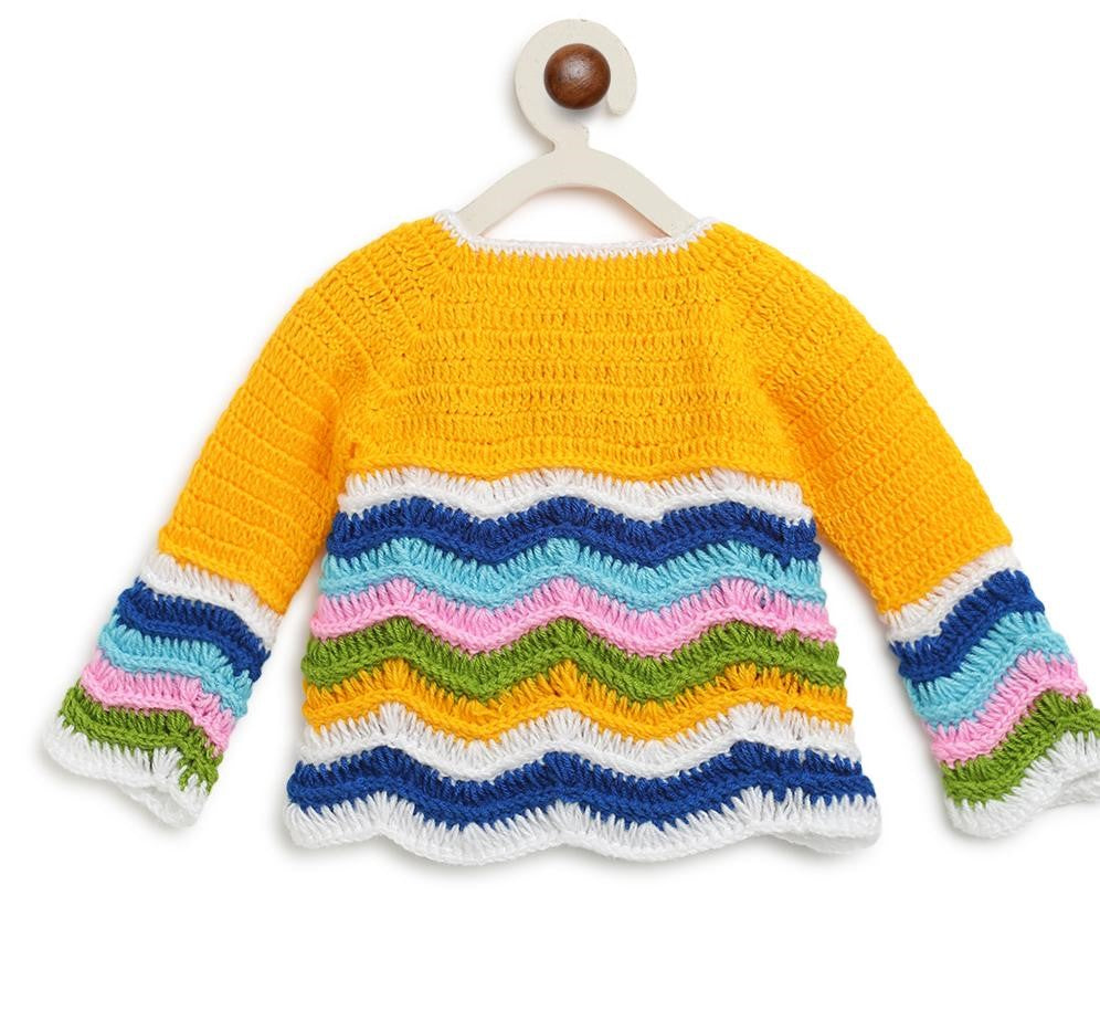 ChutPut Hand knitted Crochet Arcade Wool Dress For Baby Girls - Yellow | Grocsy