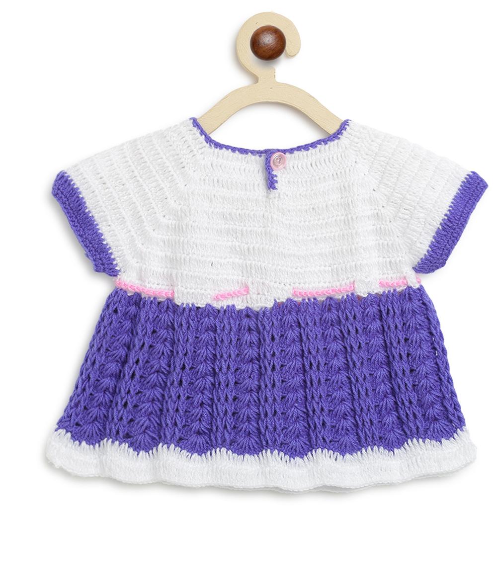 ChutPut Hand knitted Crochet Cute Wool Dress For Baby Girls - Purple | Grocsy