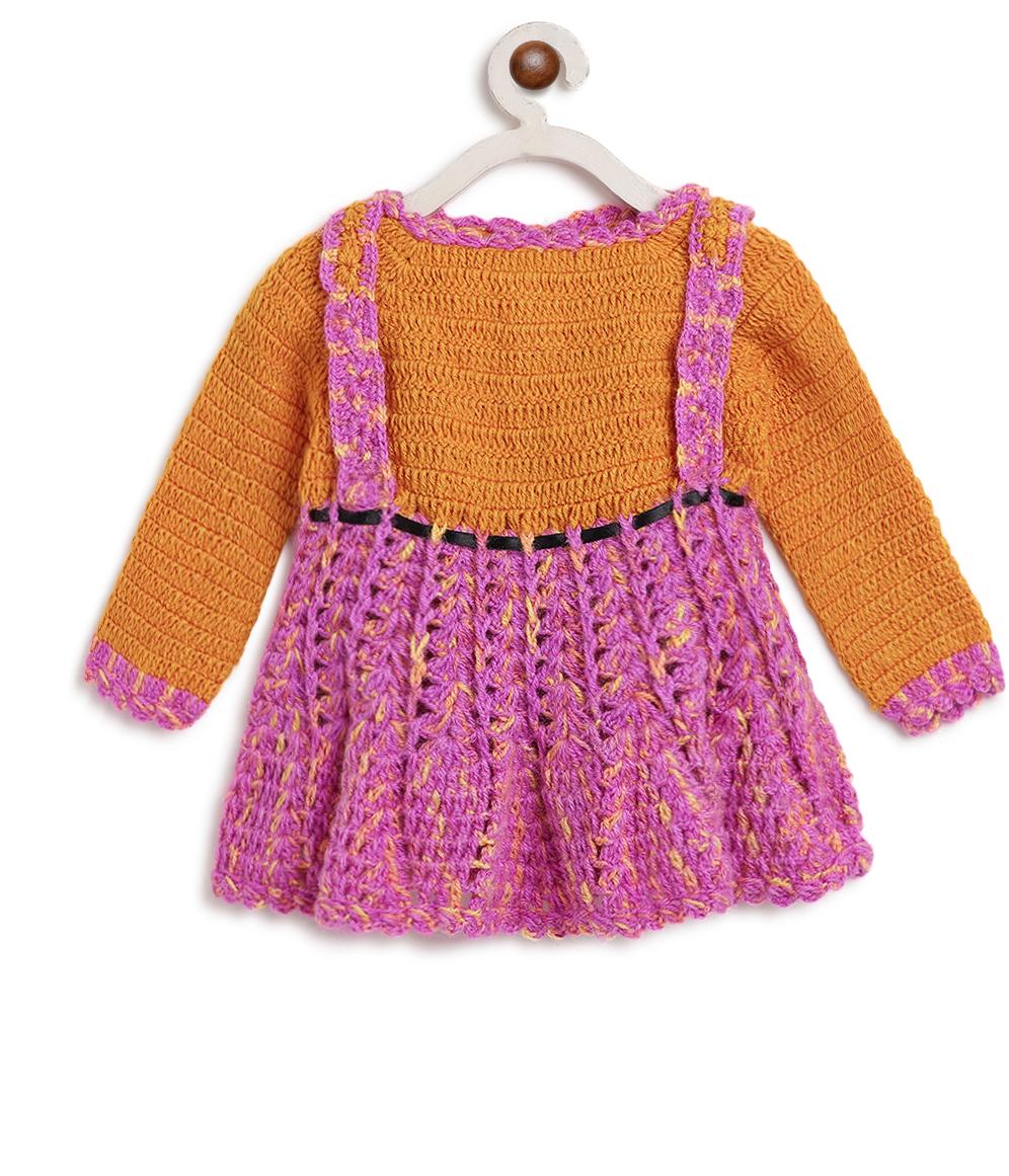 ChutPut Hand knitted Crochet Funky Wool Dress For Baby Girls - Multi | Grocsy