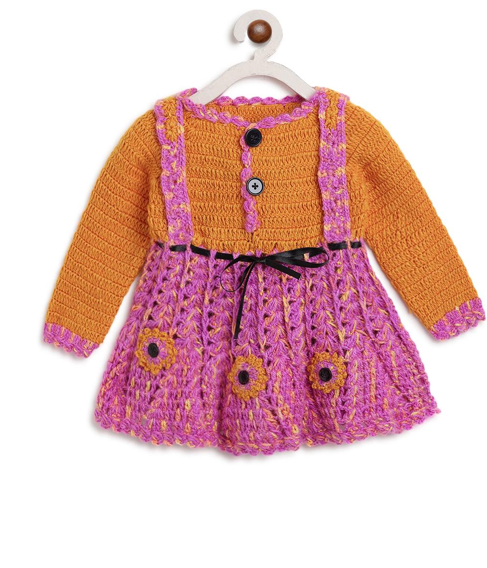 ChutPut Hand knitted Crochet Funky Wool Dress For Baby Girls - Multi | Grocsy