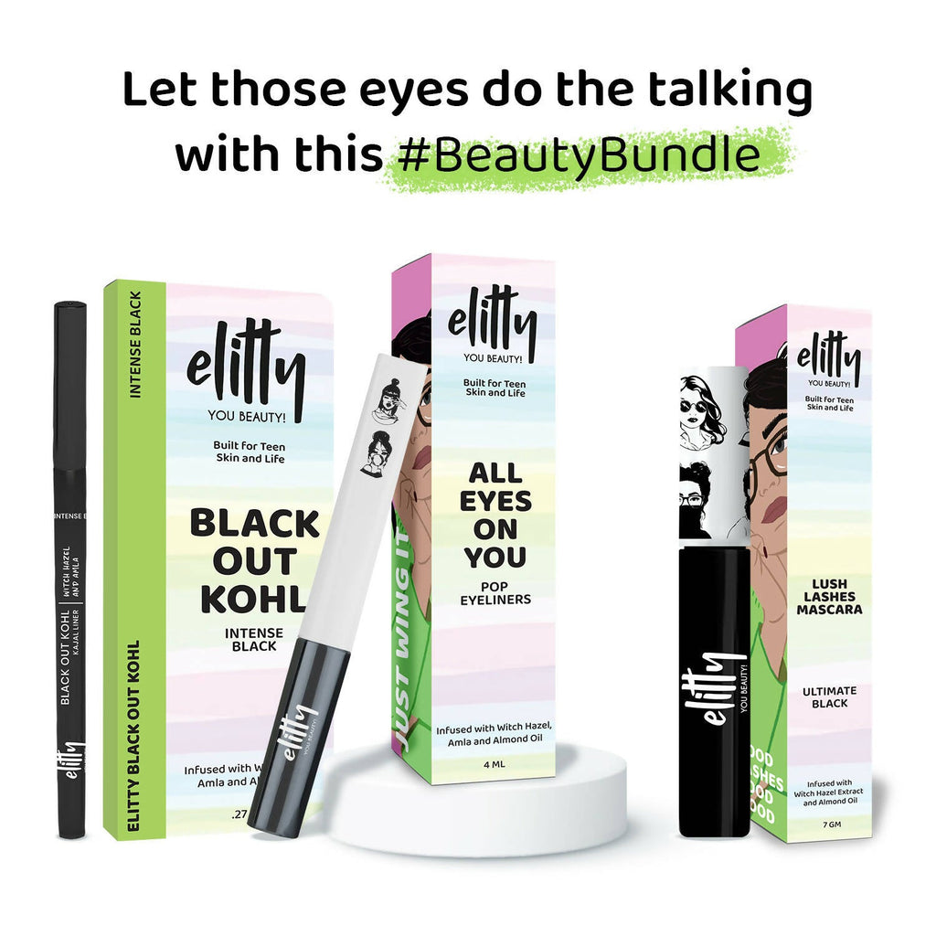 Elitty Eye Gotta Feeling Ultimate Black 3 in 1 Eyeliner, Kajal, Mascara Combo | Grocsy