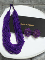 Inhanns Vibrant Handmade 20 Layers Beaded Necklace With Matching Earrings - Purple | Grocsy