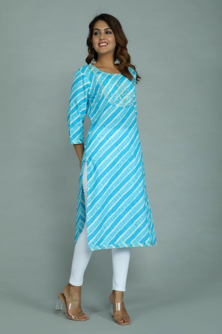 Alvano Women's Stylish Cotton Blend Laheriya Kurti | Grocsy