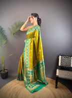 Elora Mustard Soft Silk Butti Zari Weaving Constrast Pallu Banarasi Saree | Grocsy