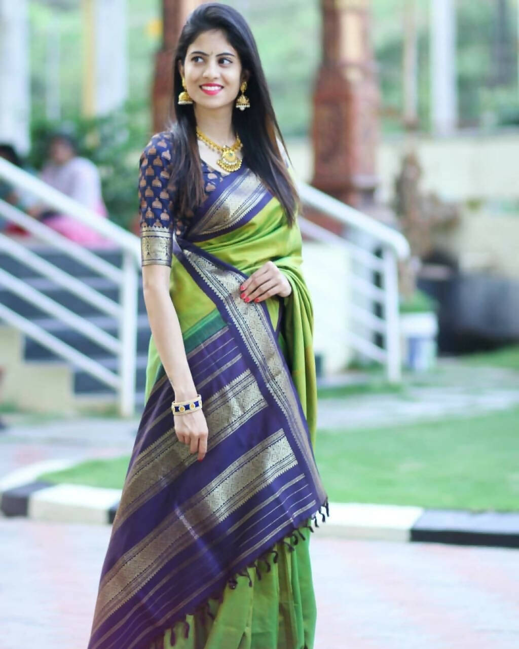 DEIANA'S Beautiful Designer Golden zari Soft Lichi Silk Saree - Mehndi | Grocsy