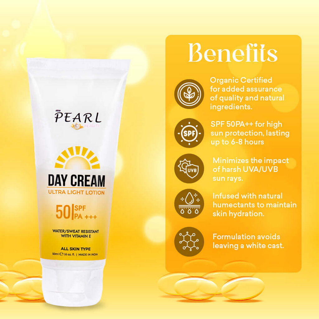 ARM Pearl Beauty Day Cream Ultra Light Lotion with SPF 50 PA+++ | Grocsy